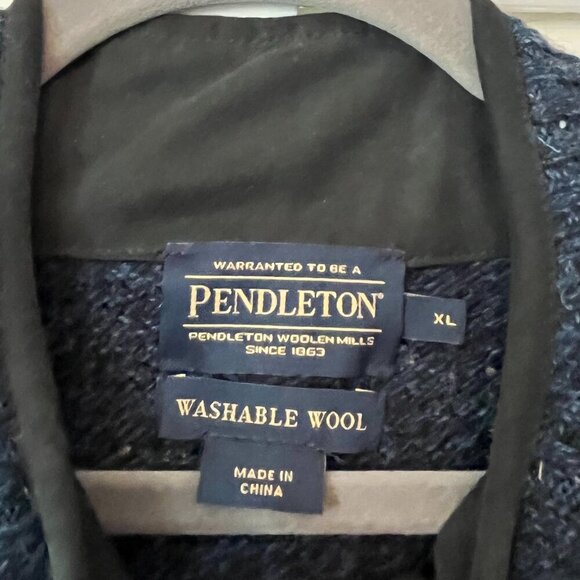 Pendleton men's Full-Zip Sweater cardigan XL washable wool navy blue Shetland - Picture 6 of 11